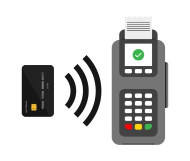 Temassız ödeme vektörü çizimi, nFC ödemesi, pos makinesi.
