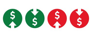 Maliyet azaltma simgesi, vektör düzlüğü dolar küçültme simgesi. 