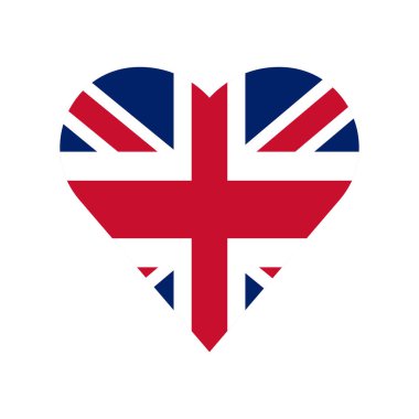 Uk kalp bayrağı simgesi, vektör birleşik krallık bayrağı şablonu, beyaz arkaplan.