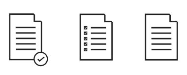 Belge simgesi ayarlandı. Kağıt dosya vektör çizgisi koleksiyonu.