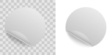 Yuvarlak kıvrımlı çıkartma kağıdı. Vector flip peel circle gerçekçi etiketler modeli. Şeffaf arkaplan.