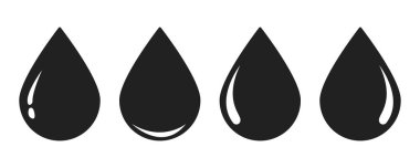 Su siyah düz koleksiyonu düşürür. Damla sembolü. Beyaz arkaplan.