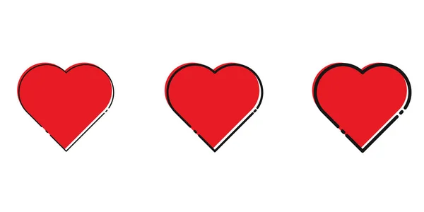 Три Значка Сердца Векторный Красный Символ Сердца — стоковый вектор