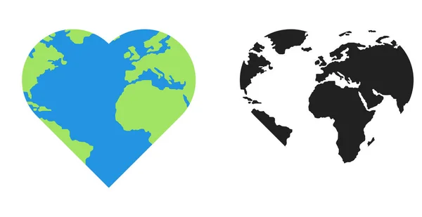 Ilustración Tierra Corazón Globo Mundo Corazón Icono — Vector de stock