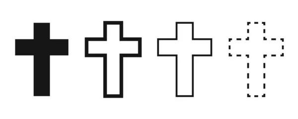Kristna Kors Ikon Set Linjevektor Isolerad Korssamling — Stock vektor