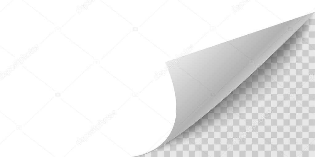 Curled corner paper page. Curl flip peel sheet of paper.