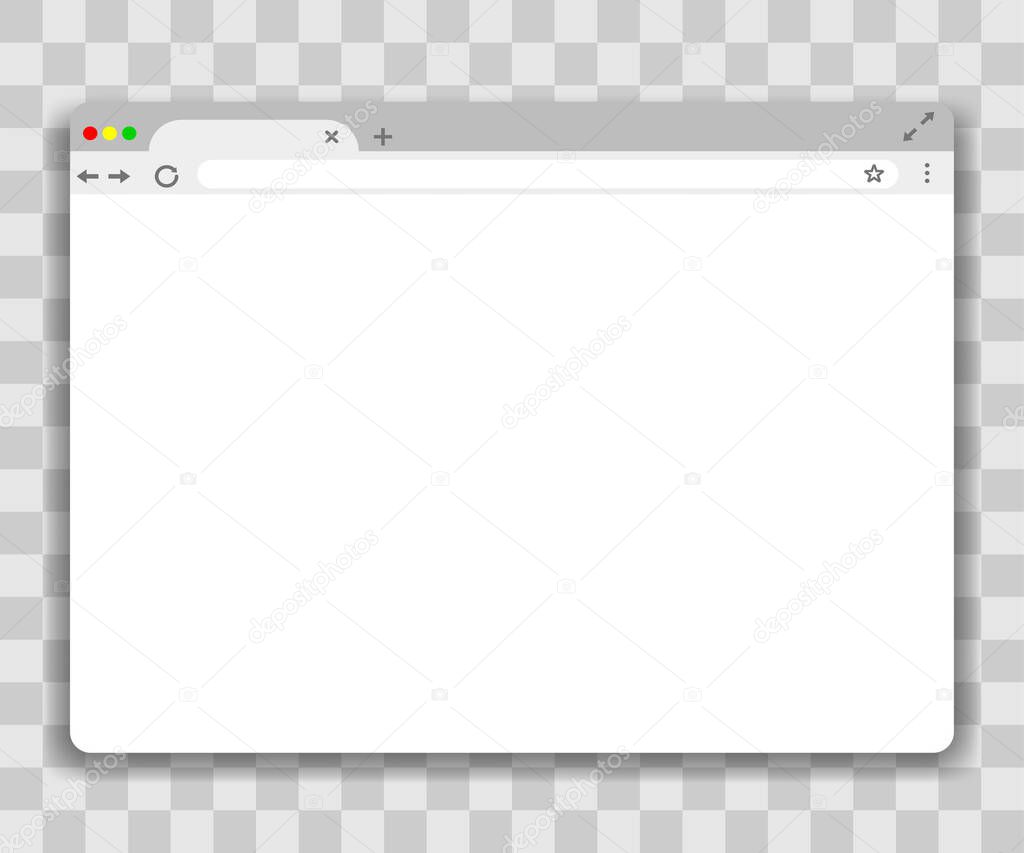 Browser window template on transparent background. Vector webpage mockup.