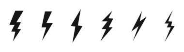 Yıldırım şimşeği simgesi seti. Vektör siyah izole öge.