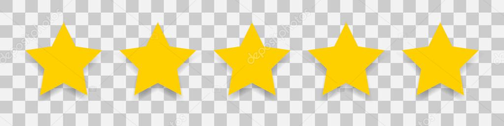 5 gold star icon. Vector five stars illustration on transparent background.