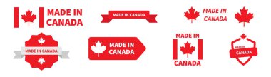 Kanada marka rozet koleksiyonunda yapılmış. Vektör Kanadalı ürün etiketi ayarlandı.