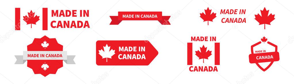Made in Canada label badge collection. Vector canadian product tag set.