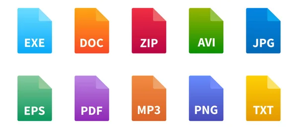 File Types Icon Set Colorful Document Format Collection Vector Graphics