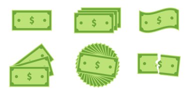 Dolar setinin illüstrasyonu. Vector kağıt düz para. Amerikan doları işareti.