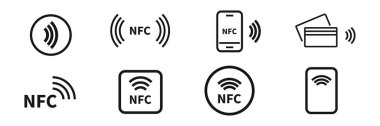 NFC simgesi seti. Kablosuz ödeme sembolü koleksiyonu.