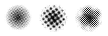 Çember yarım ton. Vektör soyut elementler. Noktalı yarım ton koleksiyonu.