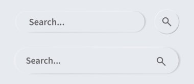 Arama çubuğu neomorfizm tasarımında ayarlandı. Vektör şablonu neomorfik düğmesi.