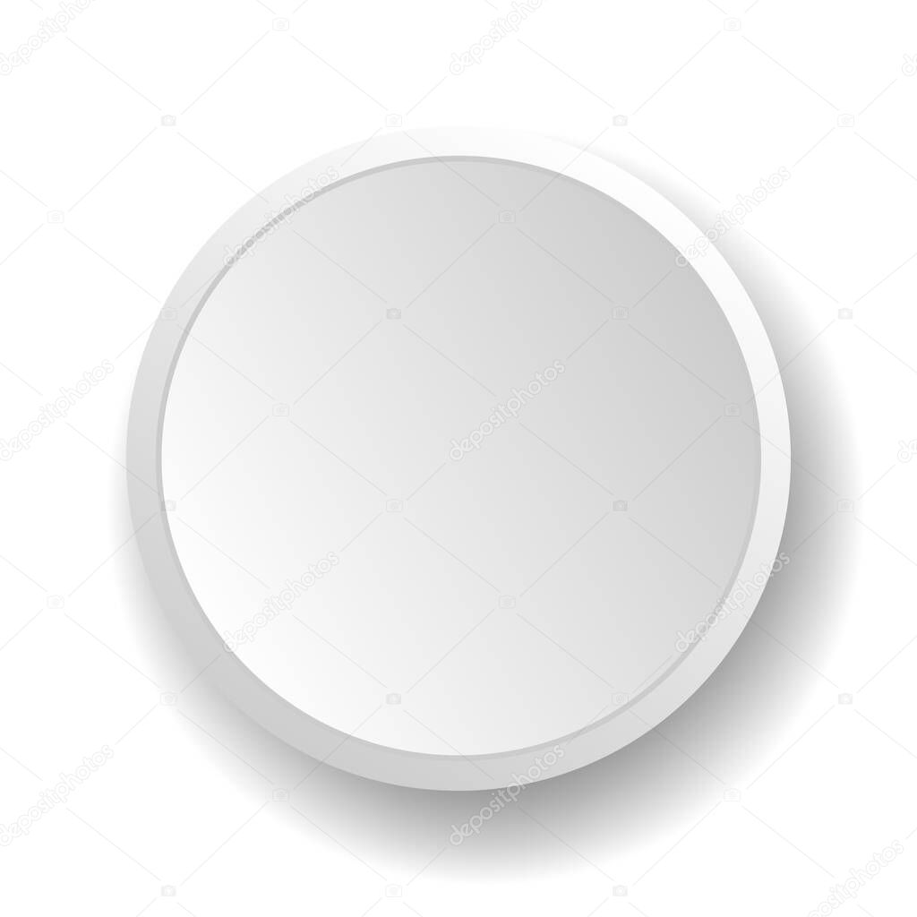 White blank circle button. Vector isolated element. Button template.