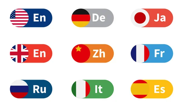 Set Language Flag Buttons Vector Translate Color Button Collection — Stock Vector