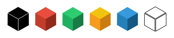 Set Colori Vettoriali Cubo Simbolo Cubo Sfondo Bianco — Vettoriale Stock