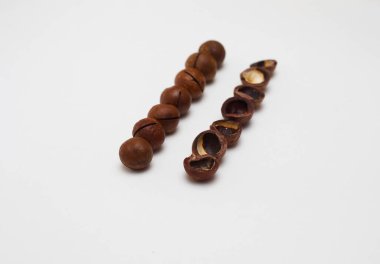 Kırık Macadamia fındıkları. Duvar kağıdı, arkaplan.