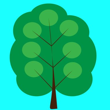 Dünya çevre günü konsepti. Ormanda yeşil tek bir ağaç. Mavi arkaplanda izolasyon ağacı var. Çevre hayatı. Renkli ahşap. Dekoratif bitki. Vektör İllüstrasyonu.