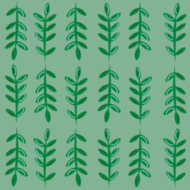 Yeşil arka planda yeşil dal. Zarif organik koleksiyon. Yaz bitkileri. Yeşillik süsü. Botanik dekorasyonu. Vektör illüstrasyonu.