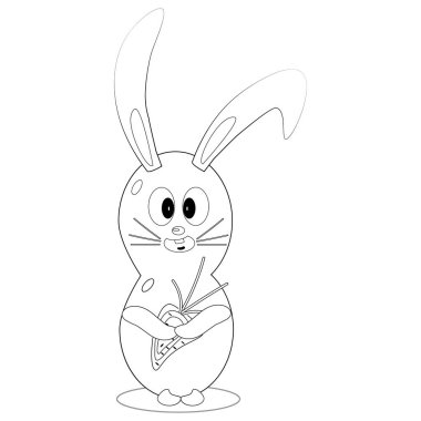 İzole edilmiş siyah, beyaz paskalya tavşanı. Vector Illustration. Mutlu Paskalyalar. Paskalya tatili tasarla. Mutlu hayvan karakteri. Çizgi film tavşanı. Çocuklar için resim sayfası. Taslak tavşan. Şirin Çizim.