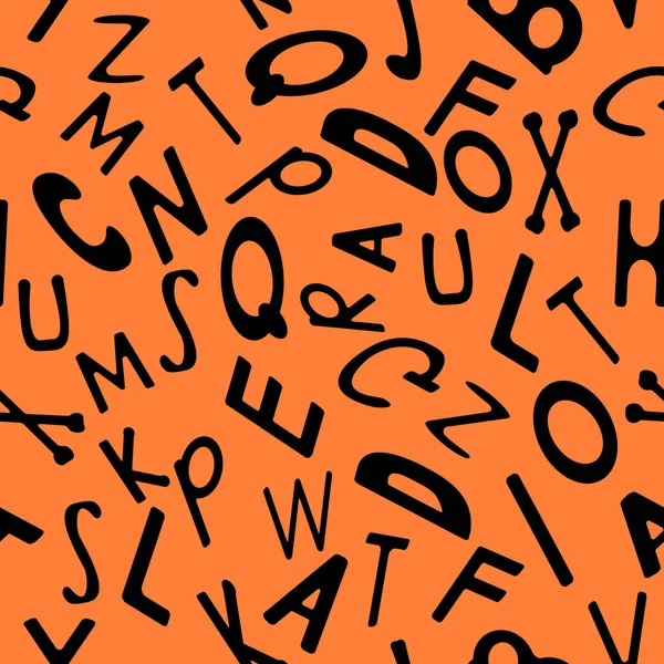 Zwart Naadloos Patroon Met Letters Een Oranje Achtergrond Achtergrond Minimalistische — Stockvector