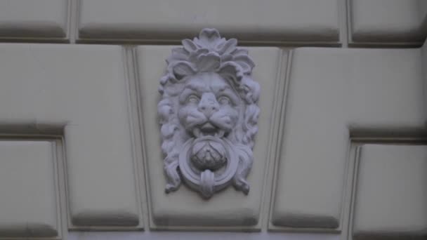 Gipsum狮子在一座老房子的墙上 — 图库视频影像