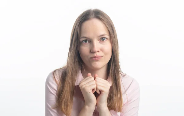 Shocking News Surprised Calm Woman Covers Her Mouth Close Isolated