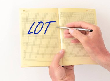 LOT kelime yazma metni, piyango ya da seçim konsepti, şans konsepti, kağıtlar