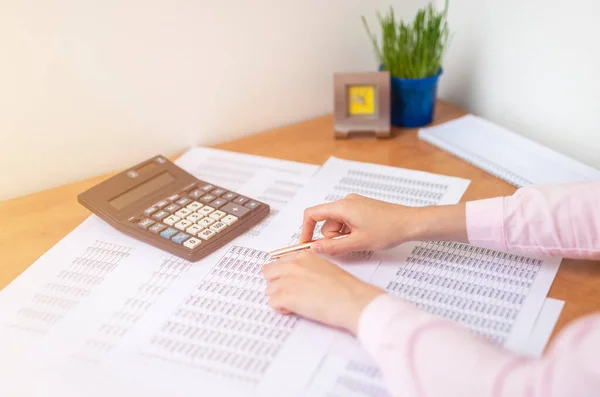 Accountant Banker Making Calculations Sitting Office Table Documents Tables Desk — Stock Photo, Image