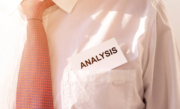 Analysis Word White Paper Pocket Male White Shirt Red Tie — Stock Photo, Image