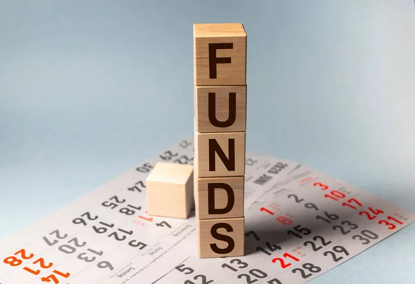 Fondos Palabra Sobre Bloques Cubo Madera Sobre Fondo Gris Azul — Foto de Stock