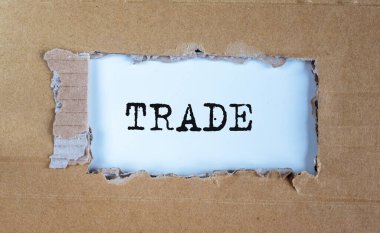 Beyaz masada yırtılan kağıt vasıtasıyla yazılmış bir kelime. düz yatış, üst görünüm