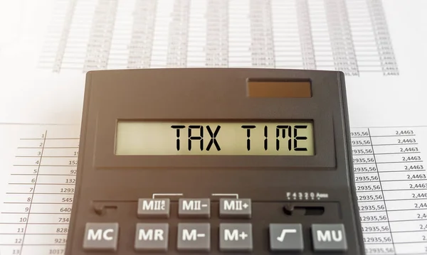 Texto Tempo Imposto Calculadora Conceito Negócio Prazos Financeiros — Fotografia de Stock