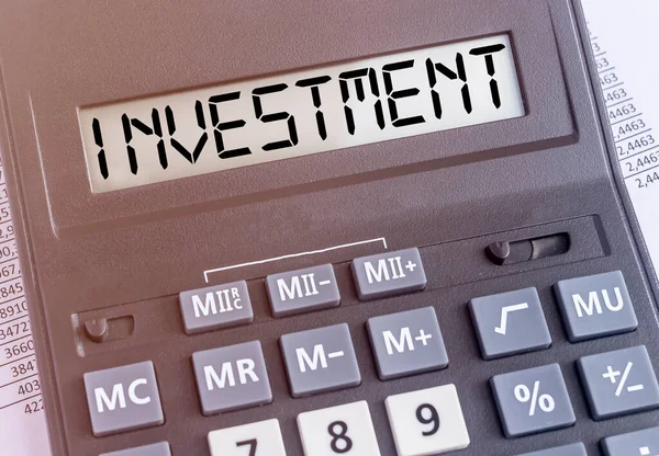 Investissement Mot Sur Calculatrice Afficher Près Concept Financier — Photo