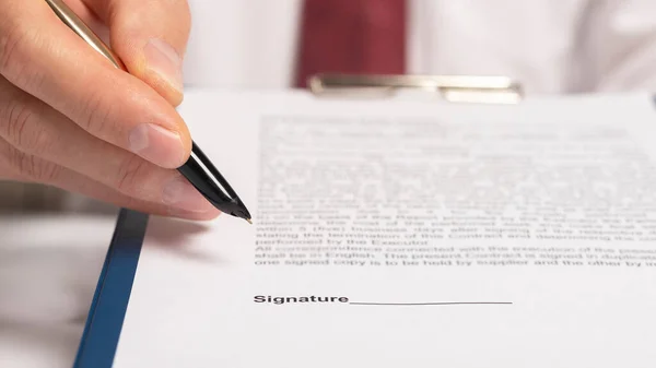 Businessman Reaching Out Documents Offering Sign Them Showing Space Sign — Stock Photo, Image