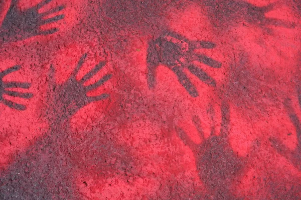 London October 2019 Outlines Hands Red Paint Tarmac Floor Extinction — Stock Photo, Image