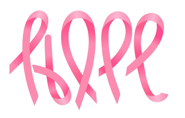 inscription - hope - made up of pink ribbons. Breast Cancer Awareness Month. Lettering from the word - hope