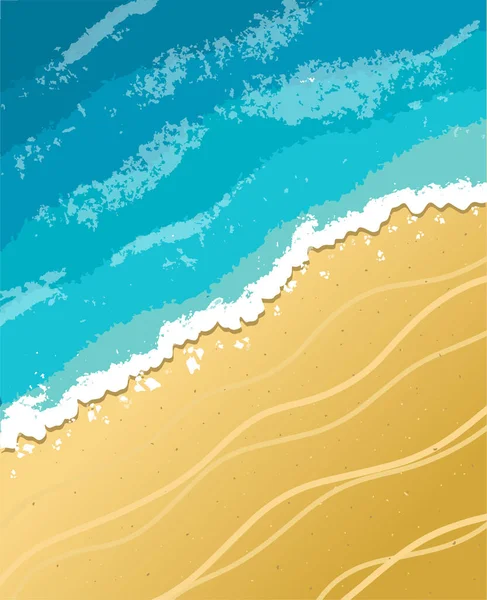 Vetor pintado fundo de praia de areia do mar. Ondas do mar e praia amarela. — Vetor de Stock