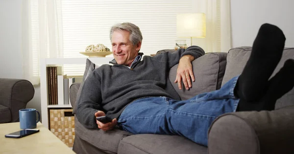 Relaxed Senior Male Lying Couch — Stock Photo, Image