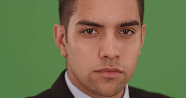 Close Portrait Confident Latino Businessman Green Screen — Stock Photo, Image