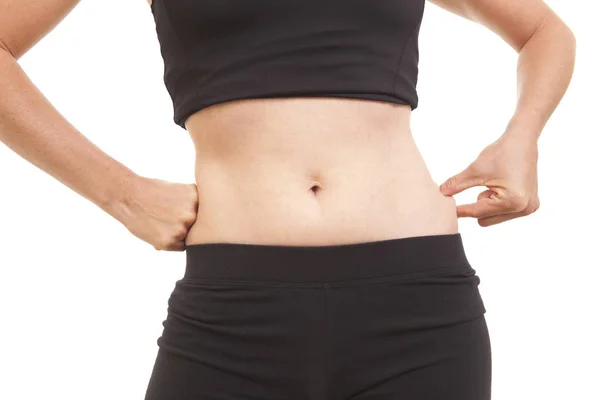 Mulher Beliscar Gordura Cintura Enquanto Uma Dieta — Fotografia de Stock