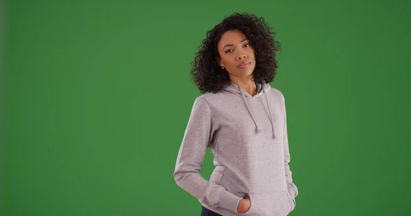 Jeune Femme Noire Sweat Capuche Gris Avec Les Mains Dans — Photo