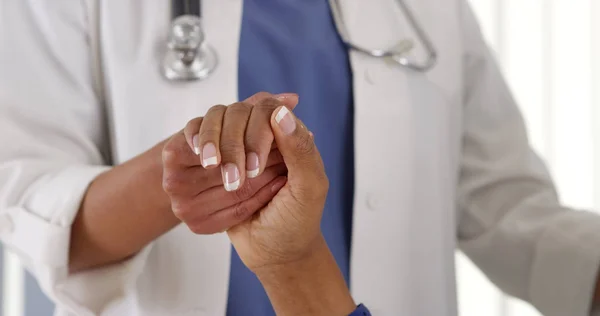 Close Female African American Doctor Holding Patient Hand — Stock Photo, Image