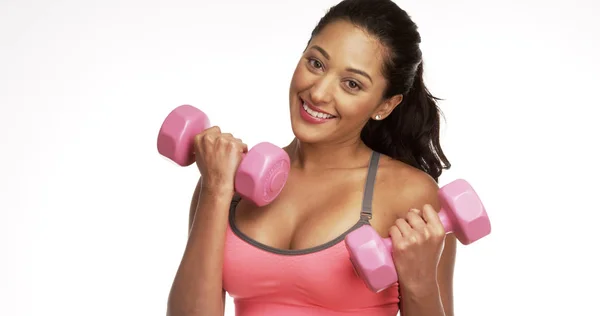 Mexican Woman Working Out Weights — Stock Photo, Image