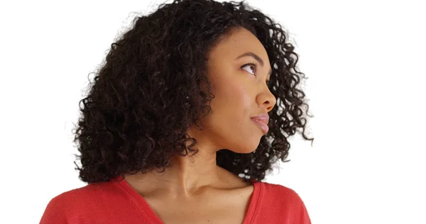 Close Portret Van Afro Amerikaanse Vrouw Diep Dacht Dat Witte — Stockfoto