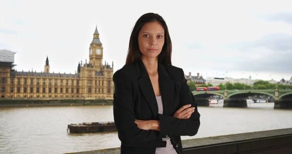 Business Woman Crossing Arms Looking Camera London Big Ben — Stock Photo, Image