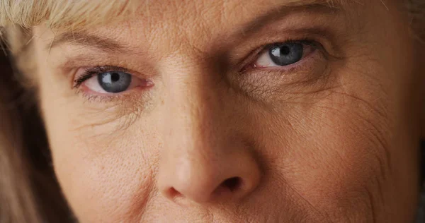 Closeup Beautiful Senior Woman Eyes Looking Camera — Stock Photo, Image